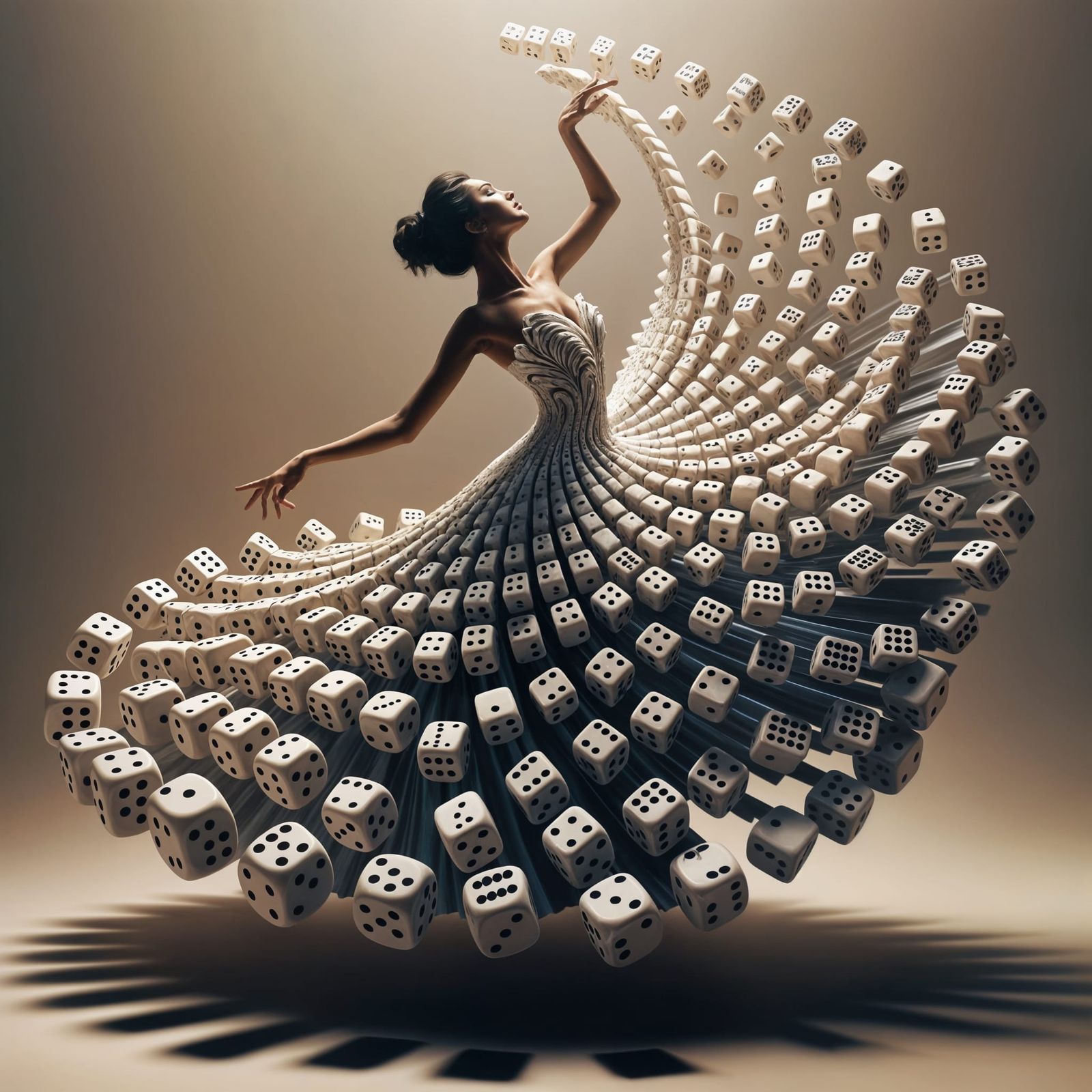 Elegant South Asian Dancer in a Swirling Dice Dress