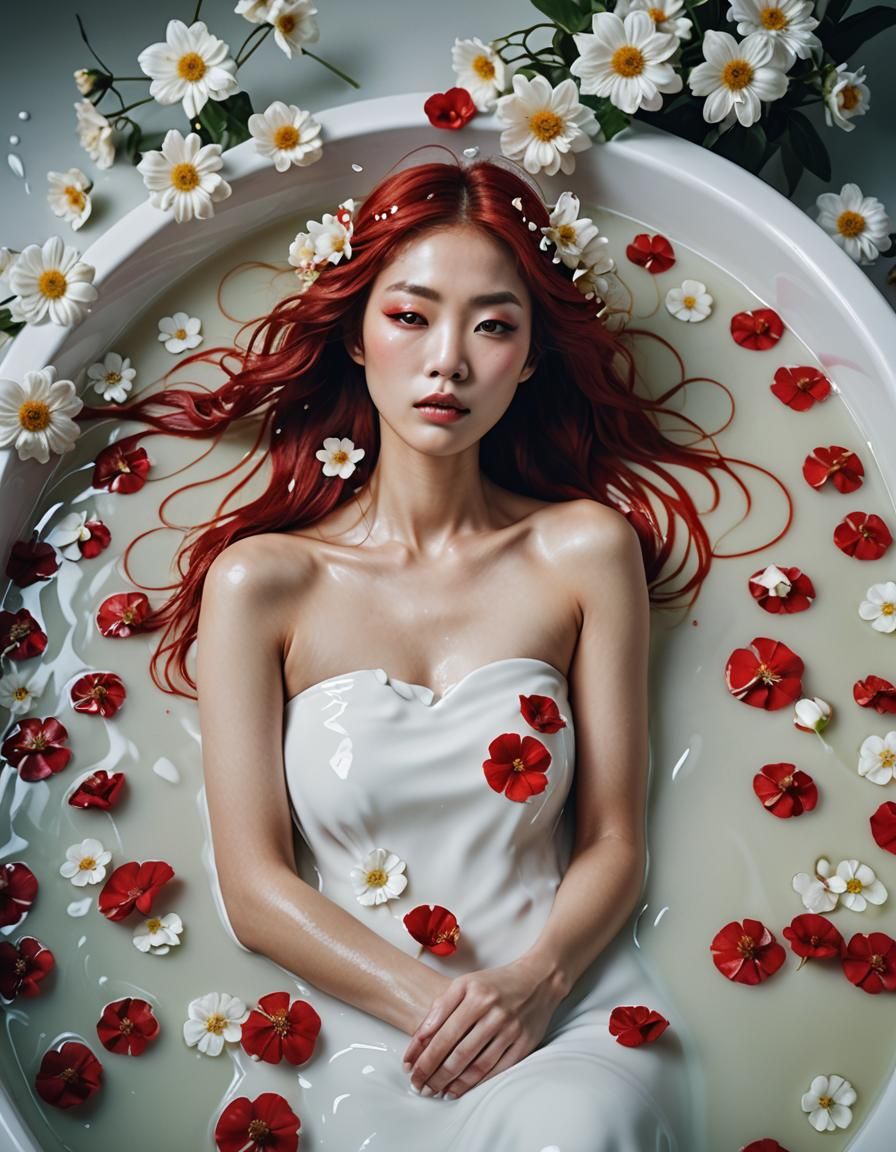 Japanese Model in Milk Bath, Art Nouveau Style