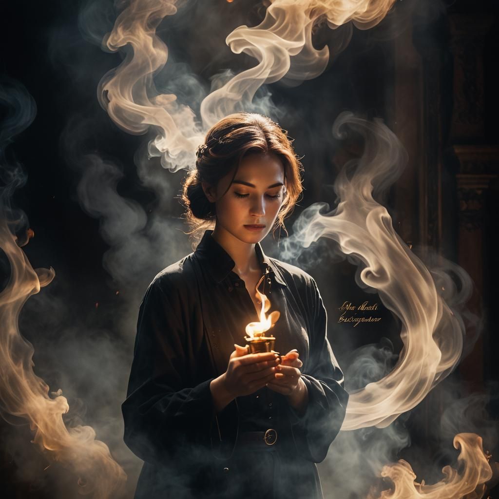 Noir Woman with Eternal Flame and Calligraphy