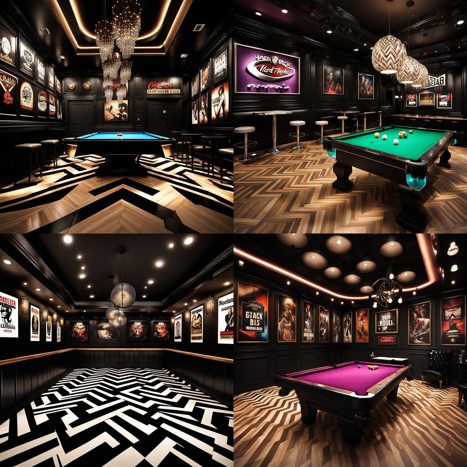 Hard Rock Billiard Hall with Chevron Flooring