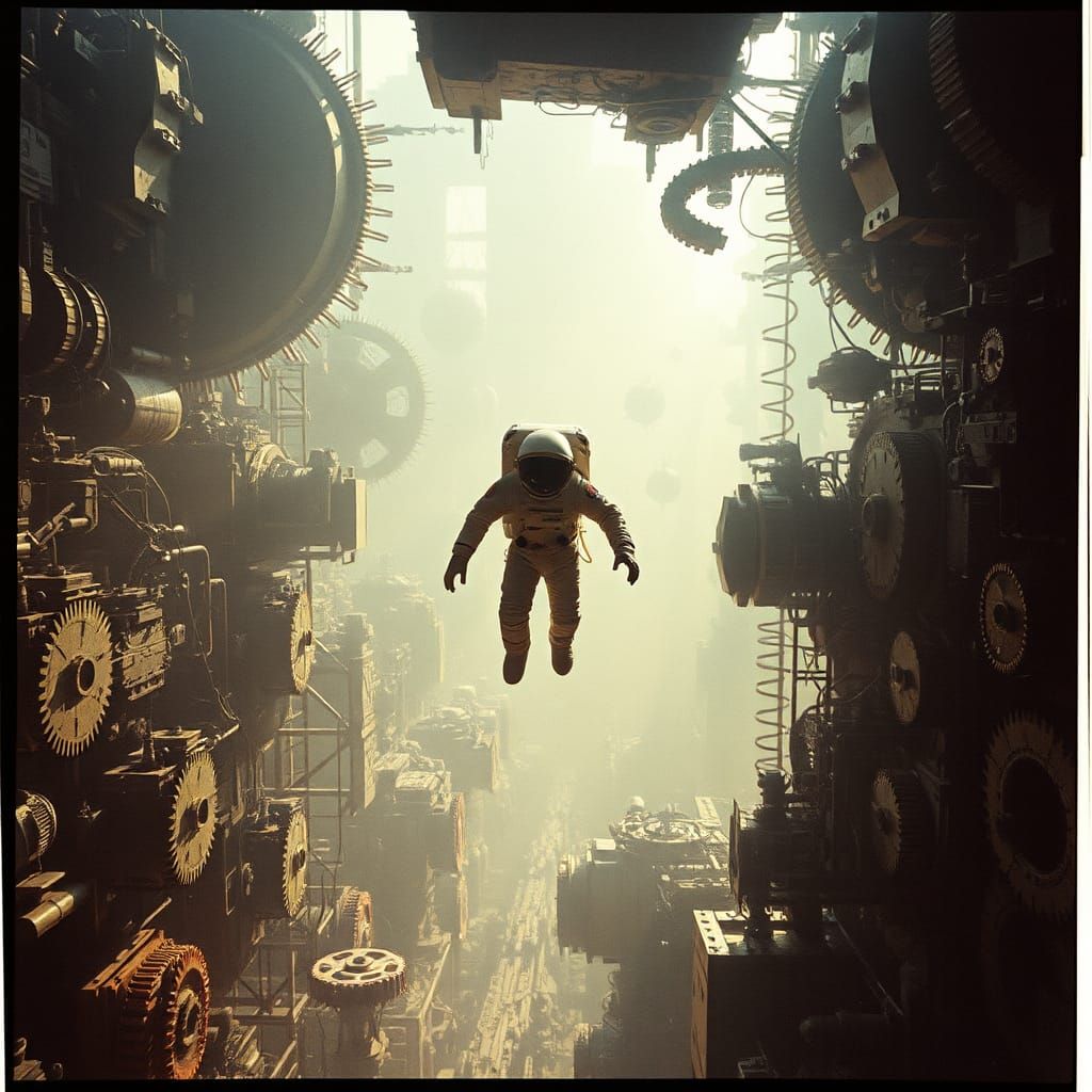 Astronaut in Dystopian Mechanical World: Cinematic Sci-Fi