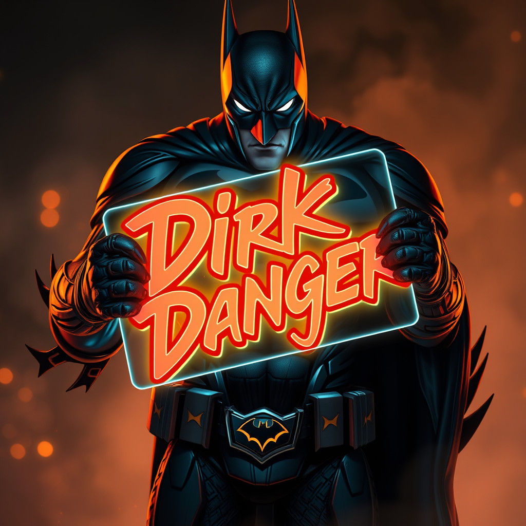 Dark Knight Batman Holding Neon Sign in Anime Style