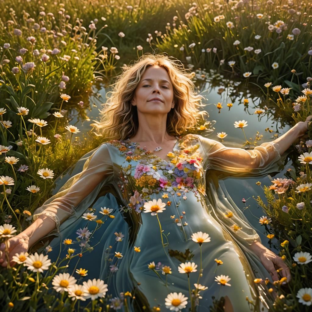 Dreamlike Photo of Woman with Floral Translucent Body