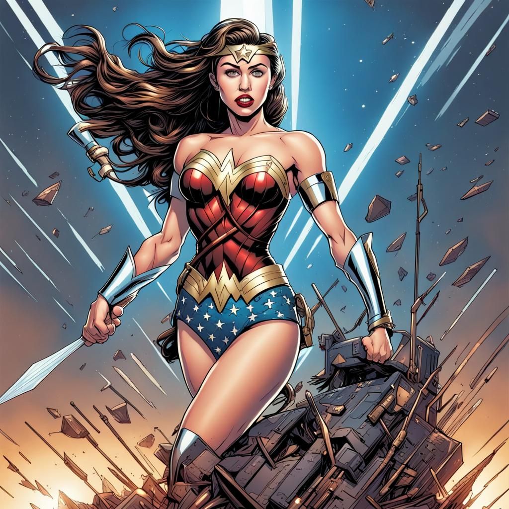 Robot Miley Cyrus as Wonder Woman Comic Art