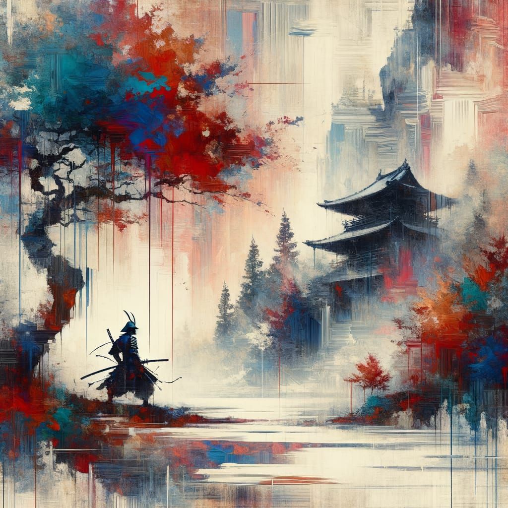 Samurai Warrior in Contemplation: Abstract Expressionism
