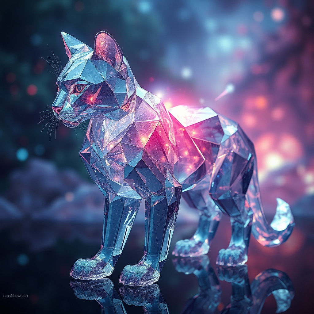 Ethereal Glass Cat in Dreamlike Setting