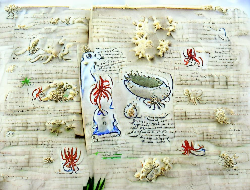 Medieval Illuminated Manuscript Page: Sea Creatures