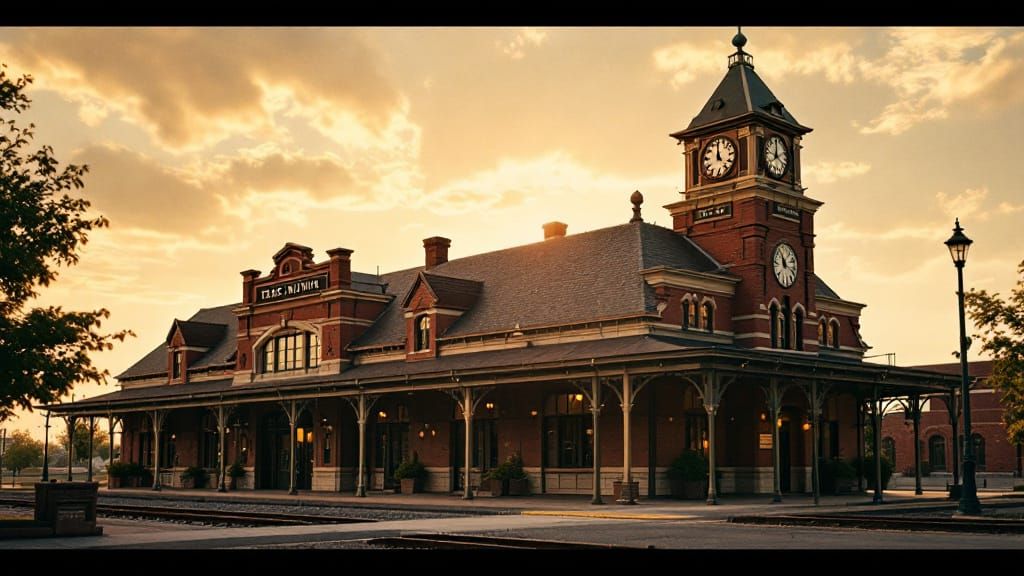 Nostalgic Railway Depot in Golden Light, 35mm Film