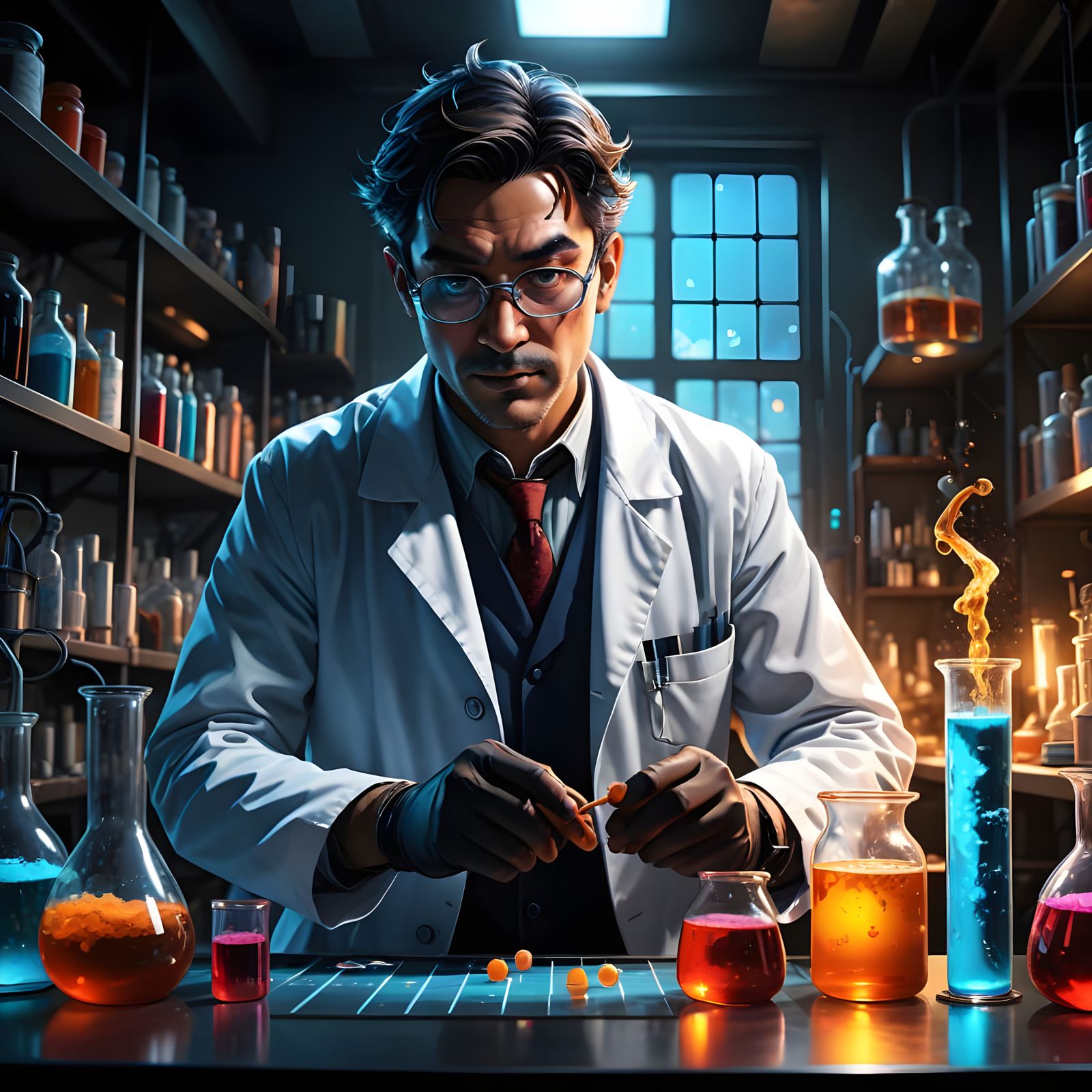 Vibrant Anime Chemist in a Lab of Wonder