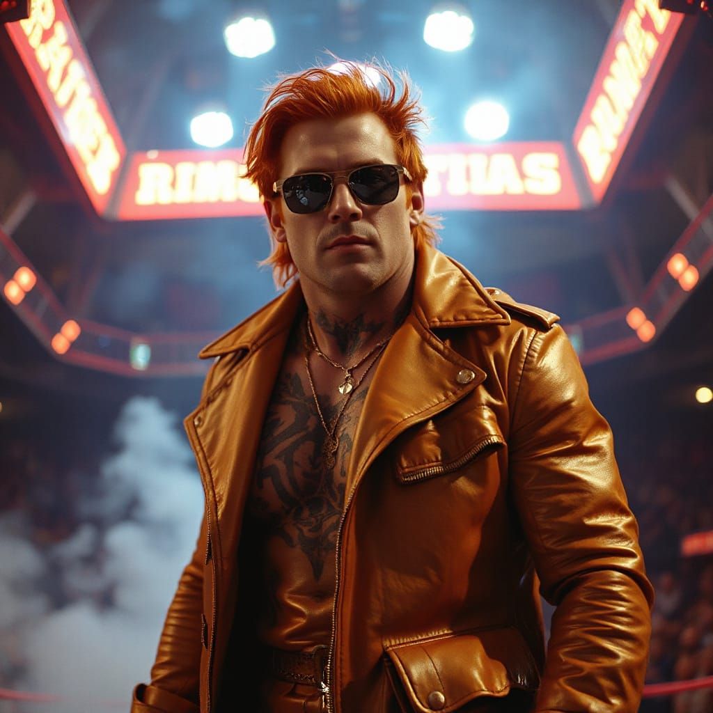 Triumphant Wrestler in Smoky Arena, Heavy Metal Style