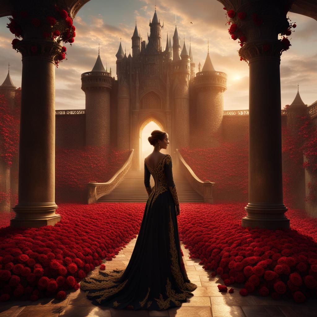 Queen of Roses in Golden Castle: Digital Matte Painting