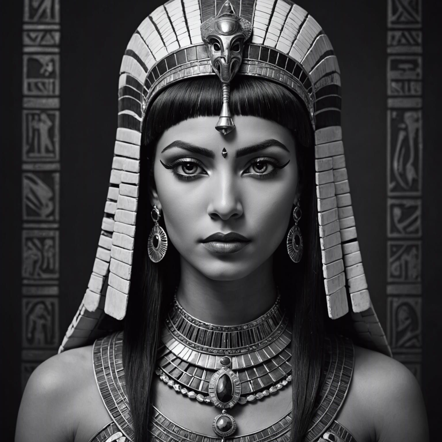 High-Resolution Black and White Portrait of Cleopatra