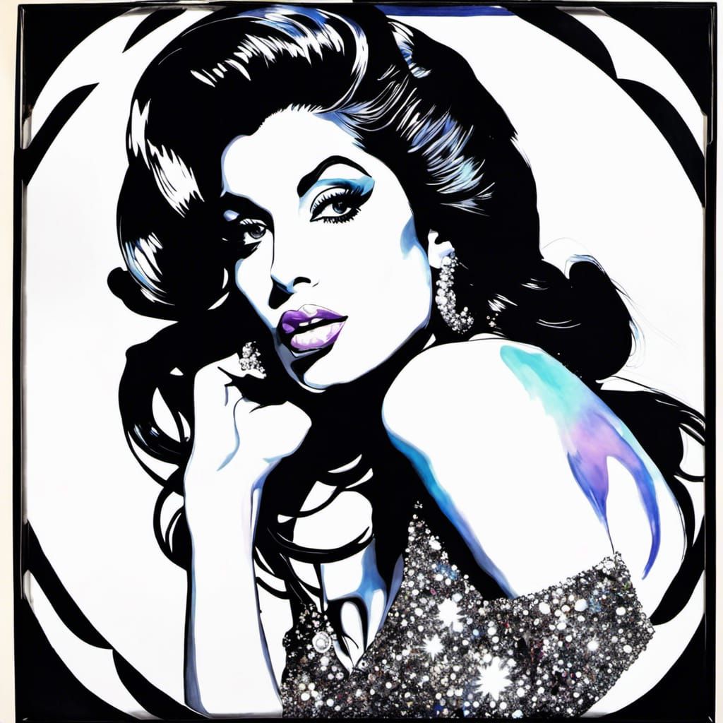 Iridescent Amy Winehouse Portrait in Art Nouveau Style