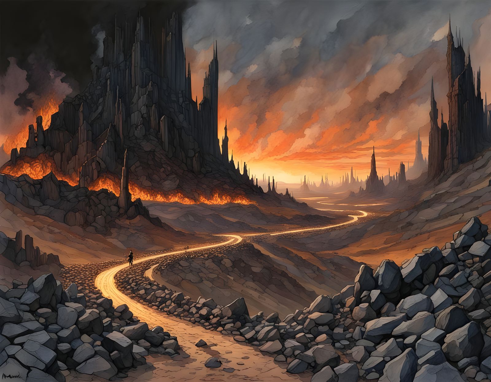 Mysterious Road in Dark Mordor Landscape