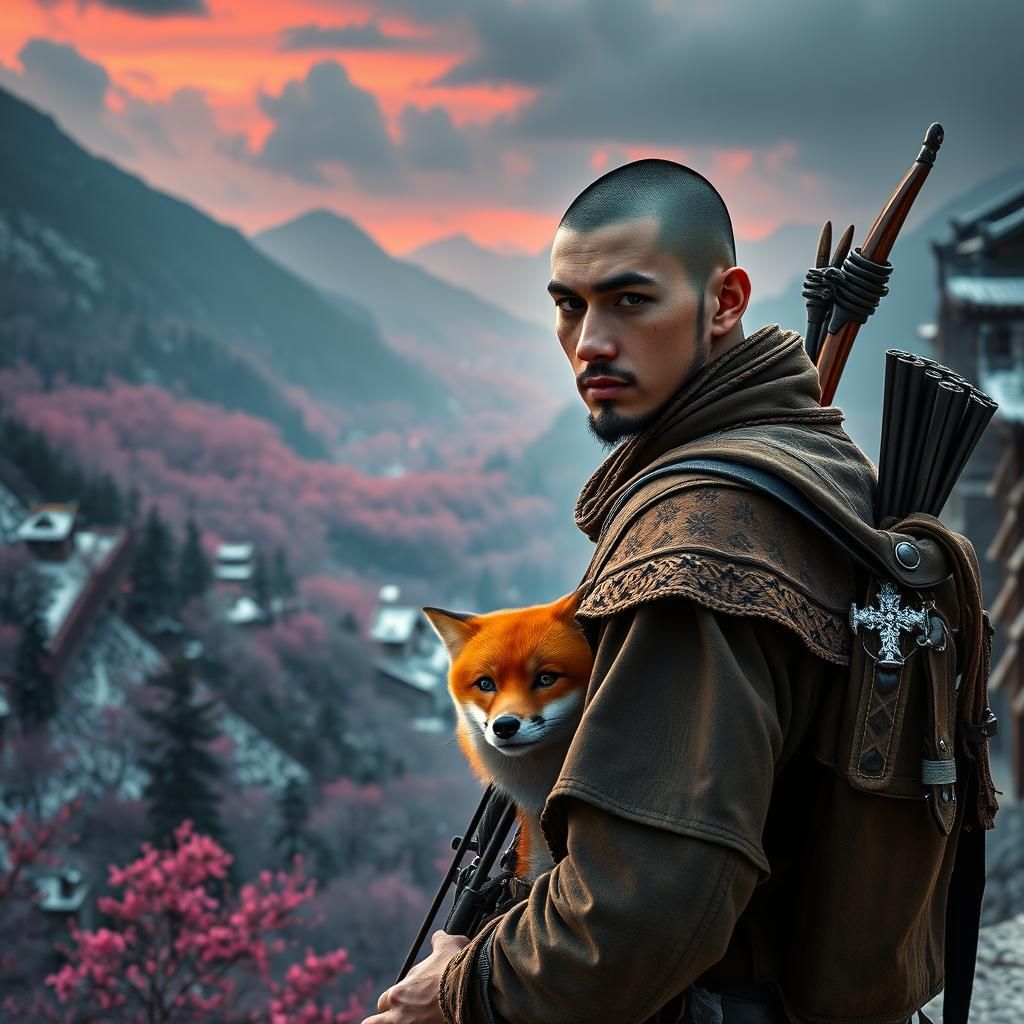 Hunter and Fox at Dusk, Anime-Inspired Landscape