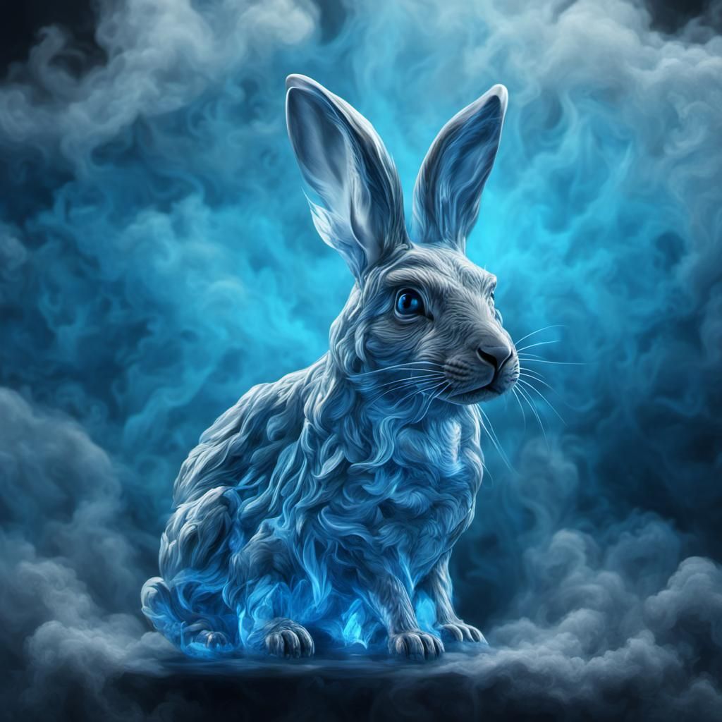 Luminous Crystal Bunny in Smoky Haze