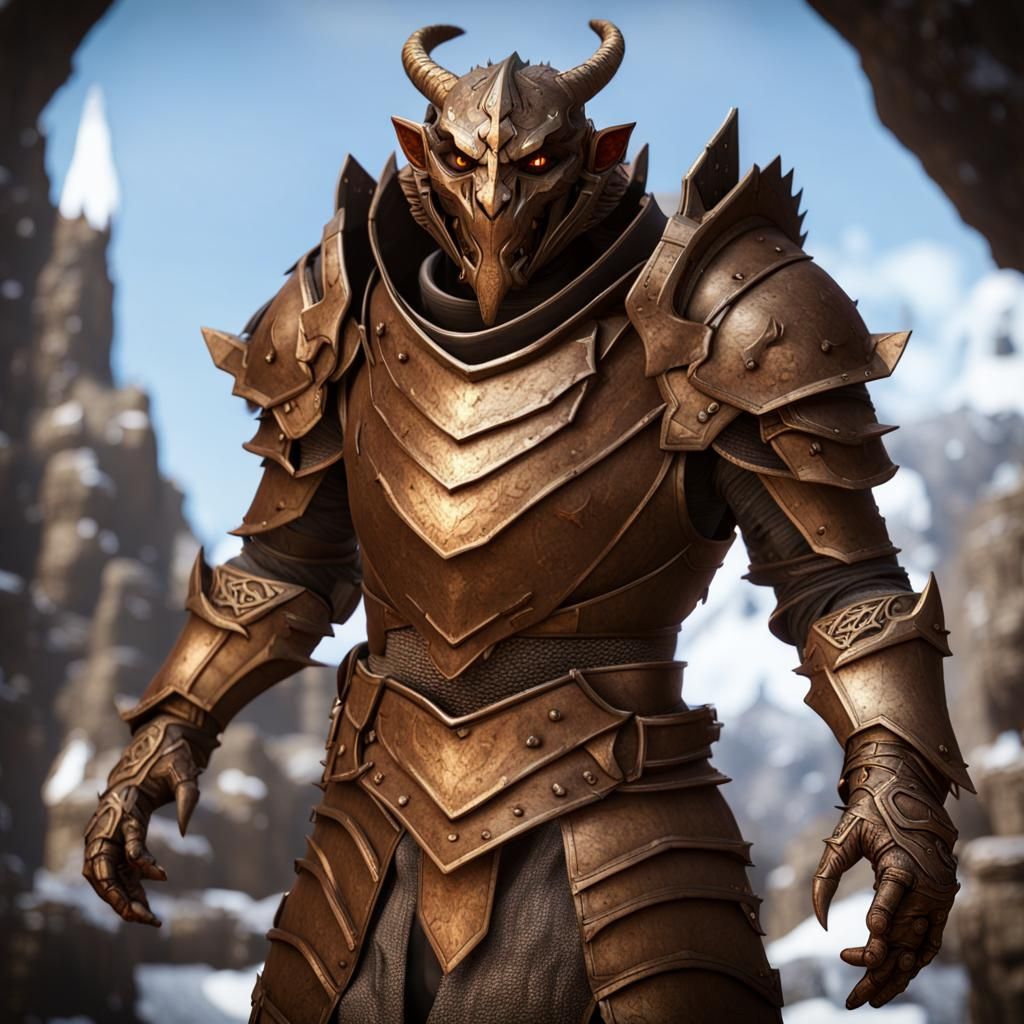 Bronze Dragonborn Warrior in Detailed 3D Game Art