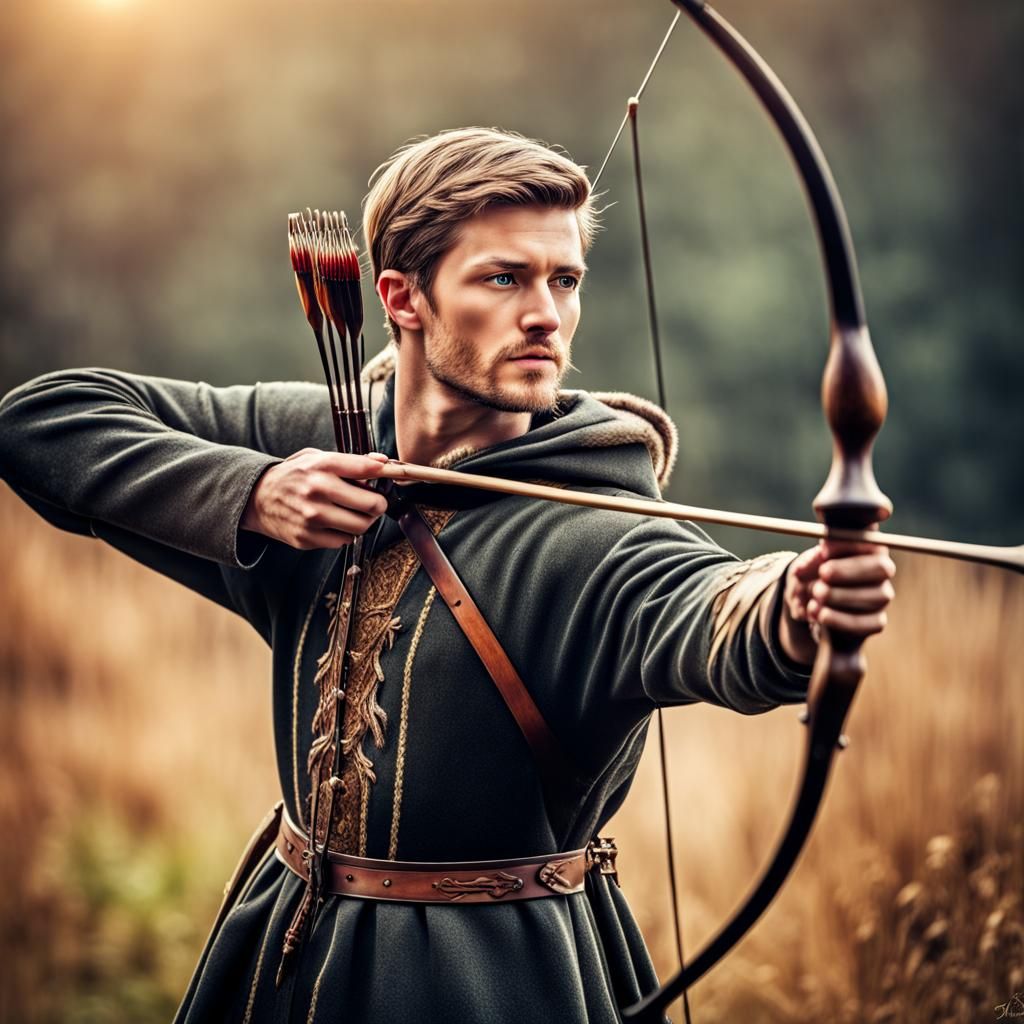 Medieval English Archer Shooting Arrow at Deer