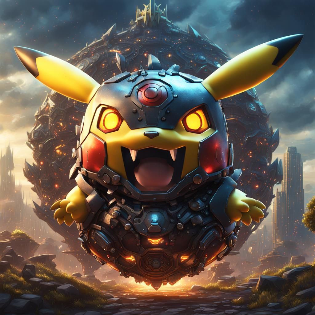 Cybernetic Pikachu: A Metallic Pokemon in Cyberpunk Style