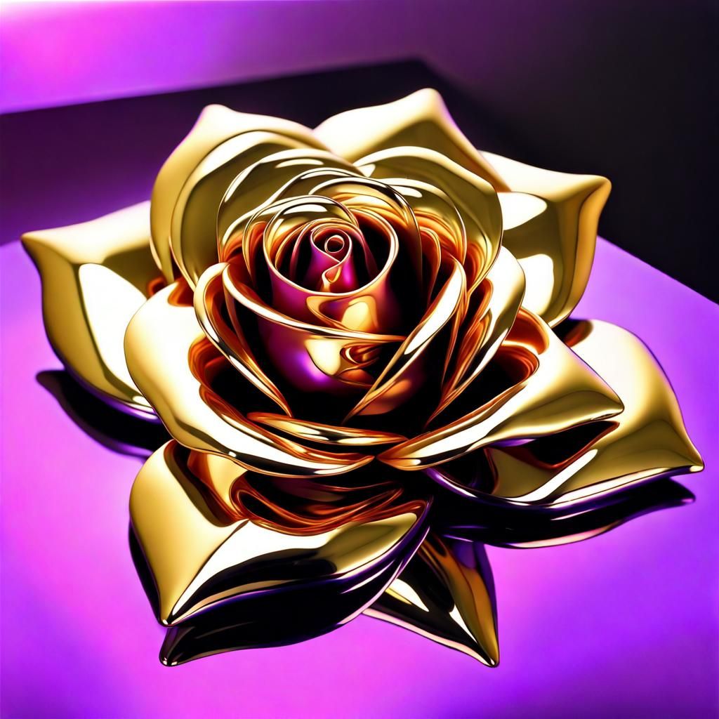 Metallic Rose Sculpture in Koons Style