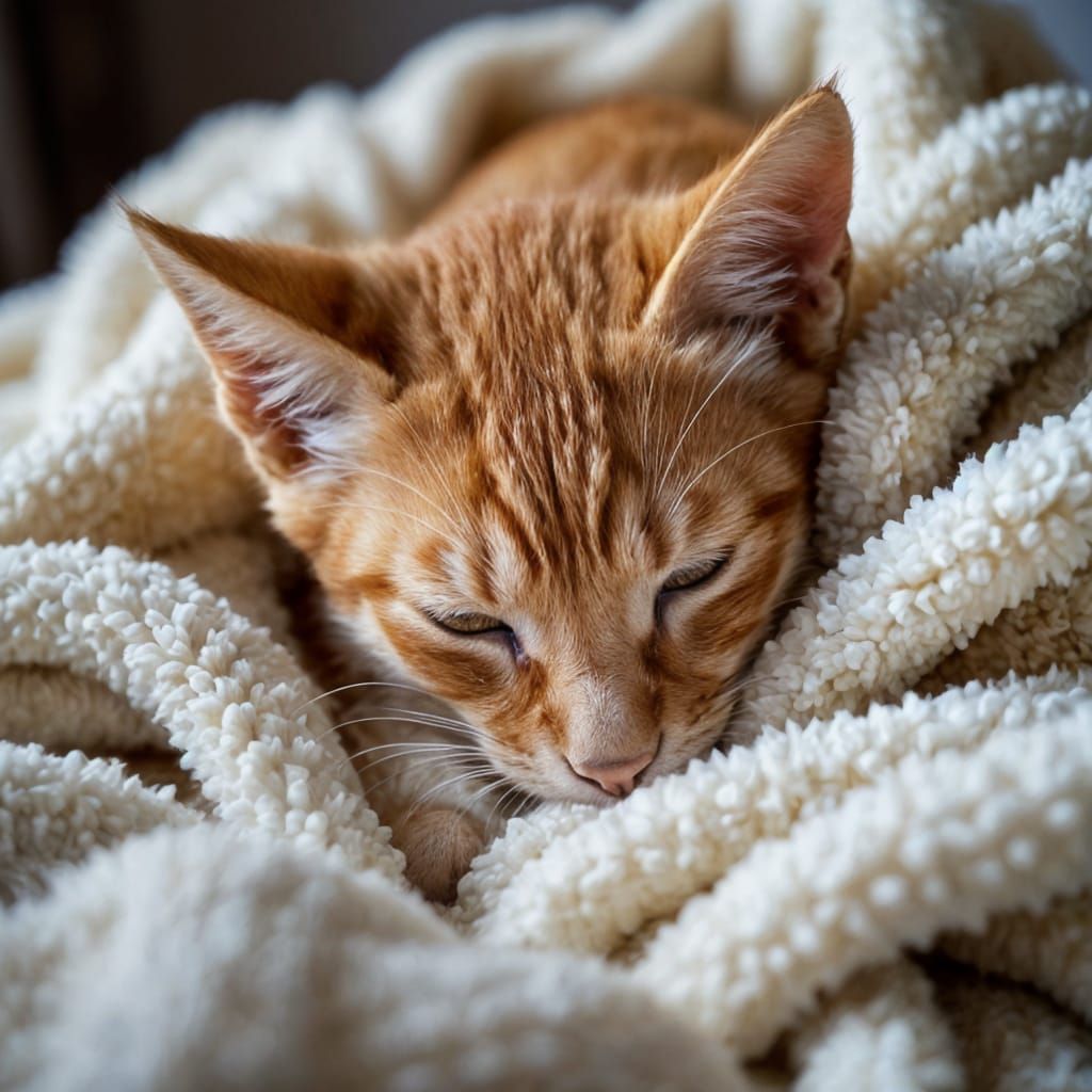 Warm Fuzzy Portrait of a Curled Up Orange Tabby Cat