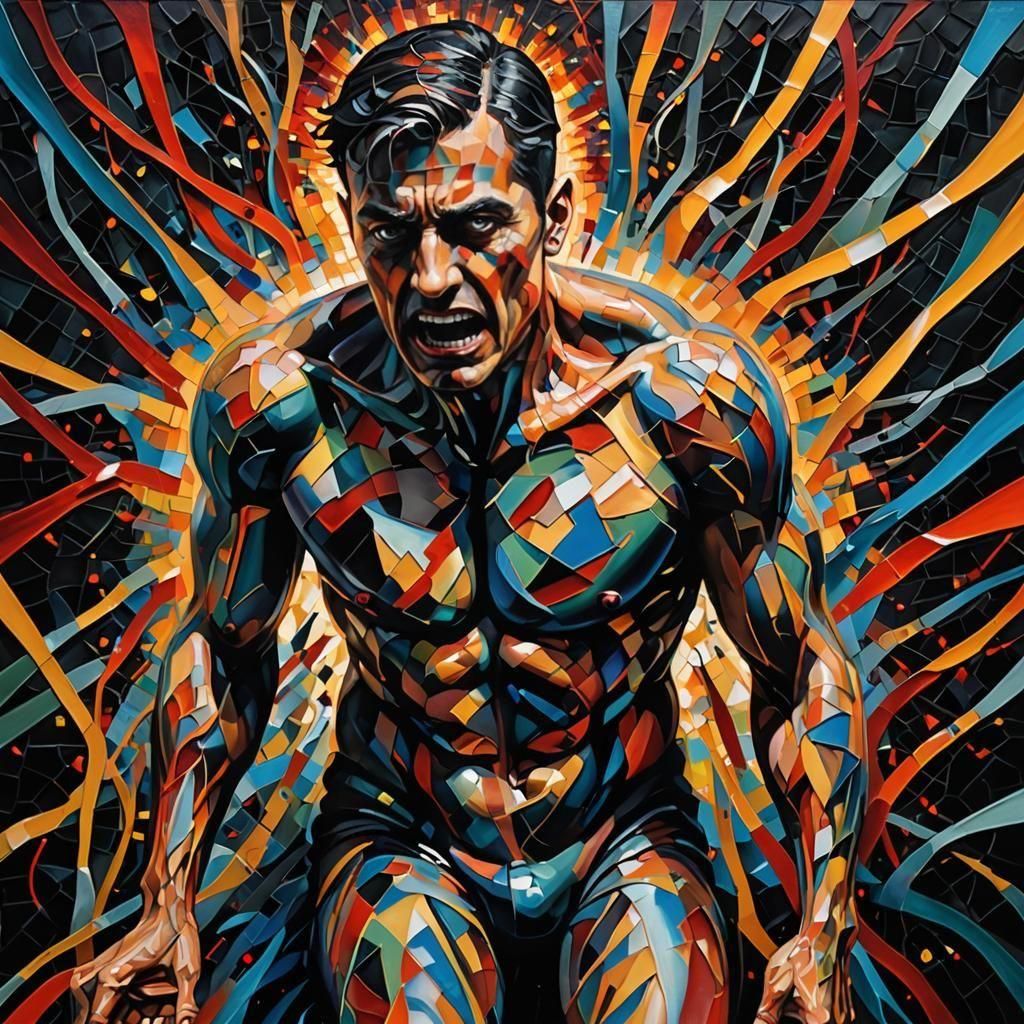 Surrealist Mosaic of Tormented Man in Agony
