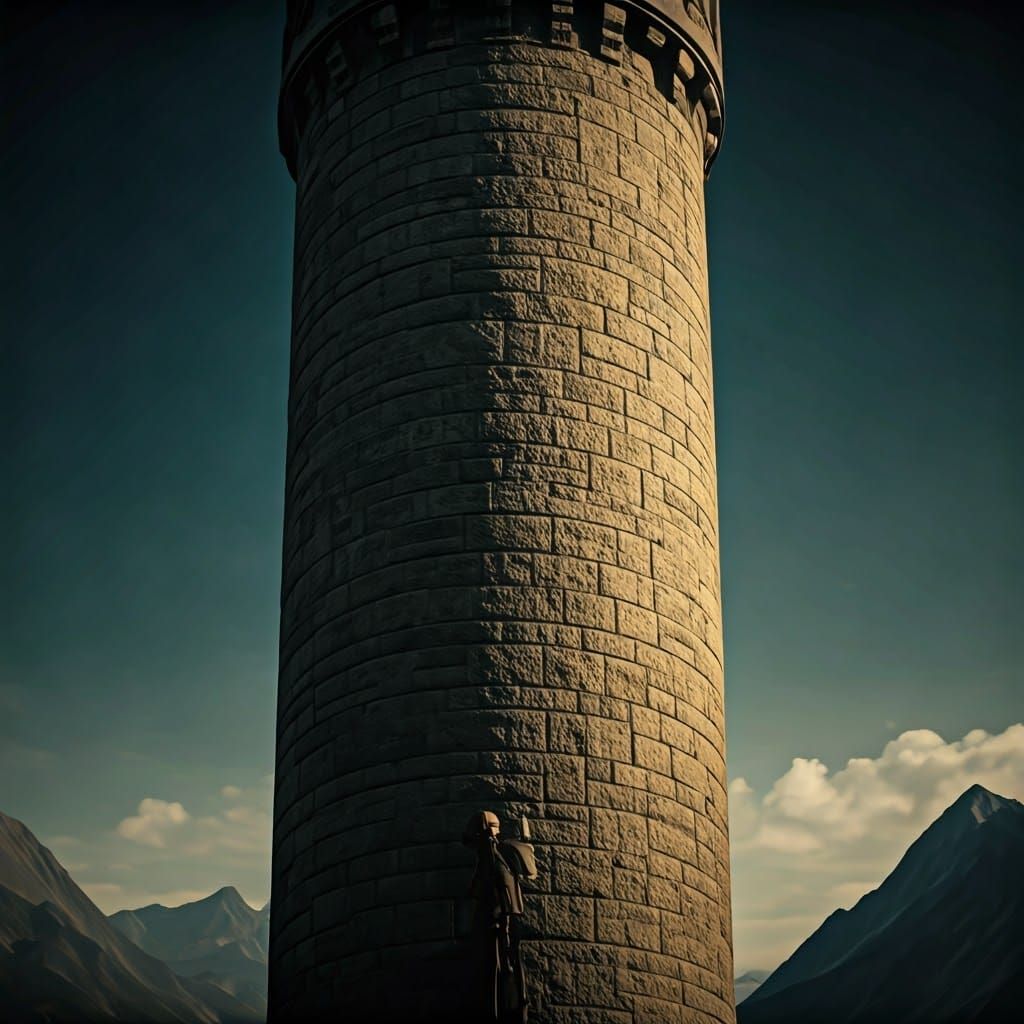 Epic Cinematic Still of Tower Climber in Dramatic Lighting