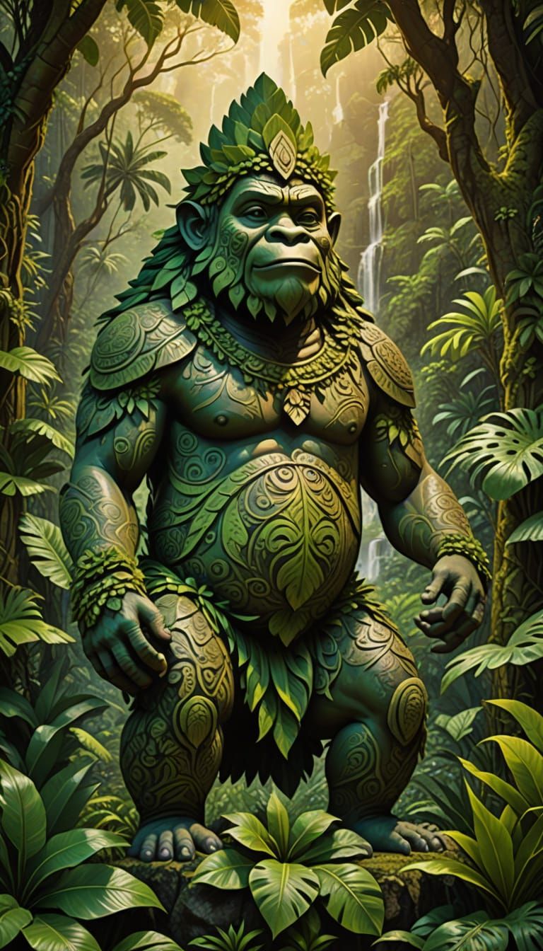 Surreal Menehune in Tropical Forest, Inspired by Hawaiian Fo...