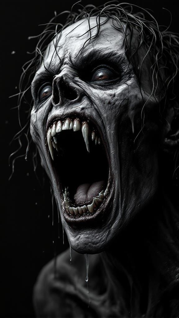 Monochrome Horror Apparition Screaming in Agony