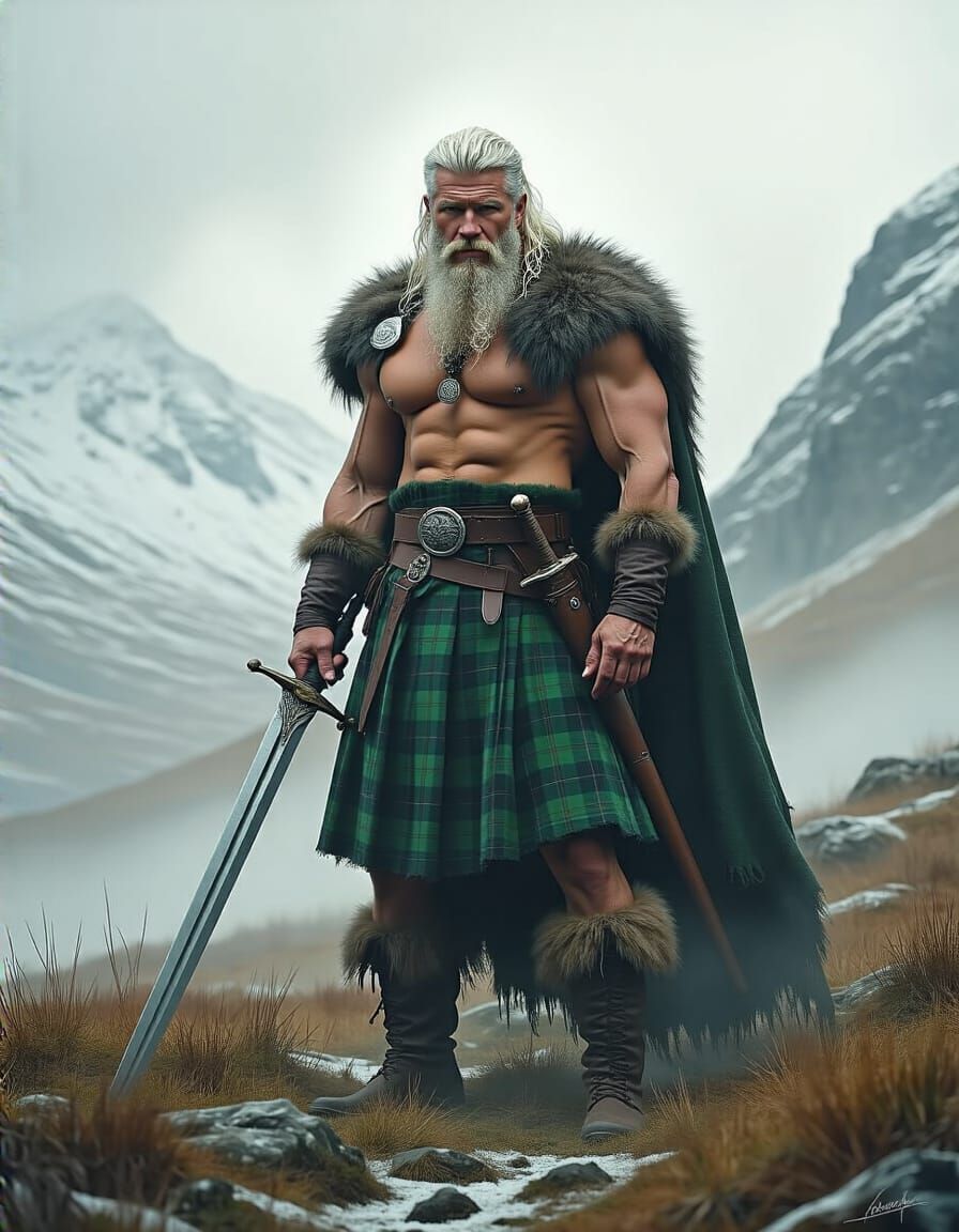 Viking Highland Warrior in Misty Terrain