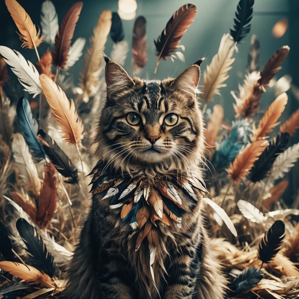 Feathered Feline: A Cinematic Film Still