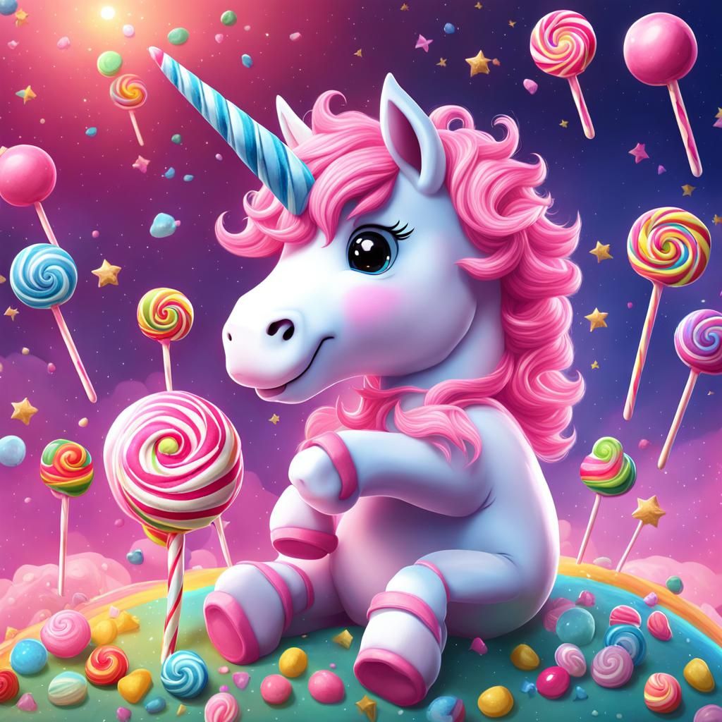Pink Unicorn in Candy Land: Digital Illustration