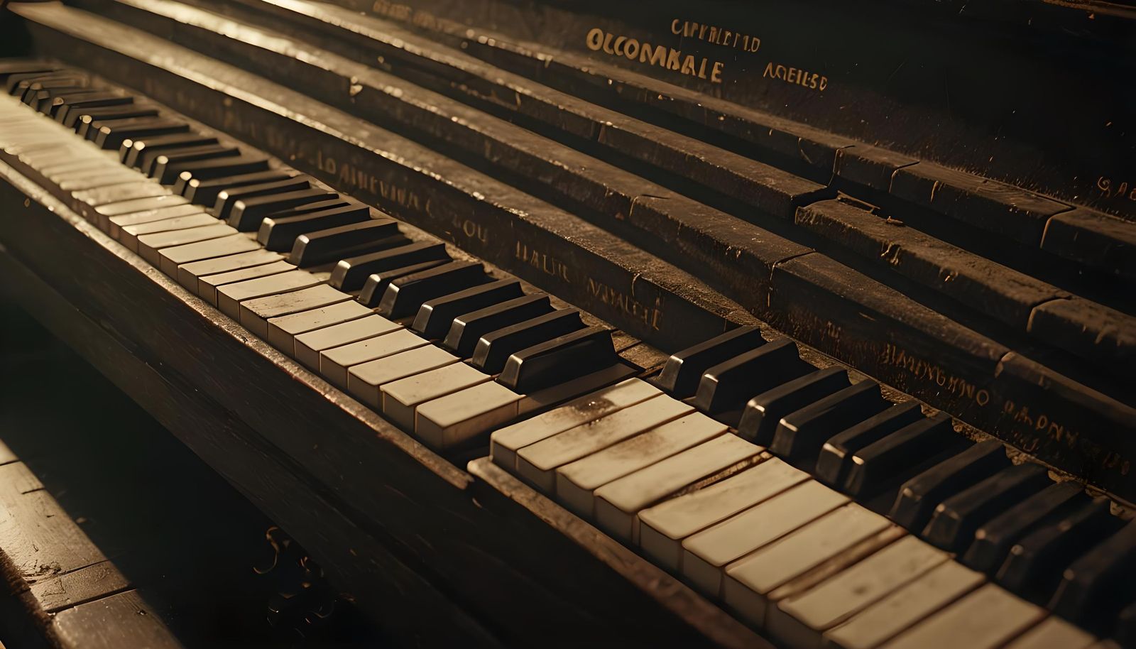 Close-up of Worn Piano Keys in Cinematic Lighting