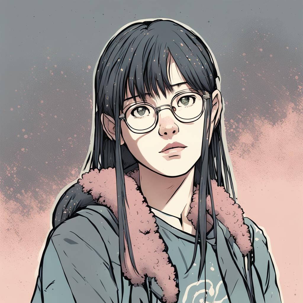 Manga Portrait of Woman with Glasses and Freckles