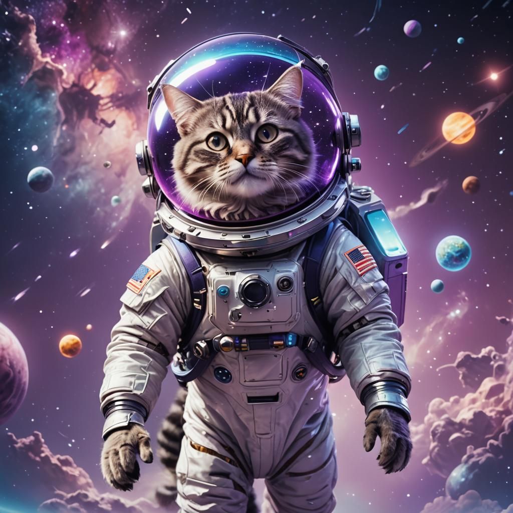 Cat Astronaut in Spacesuit: Sci-Fi Concept Art