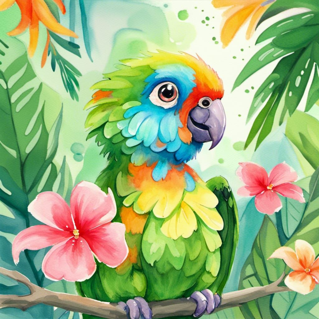 Pastel Parrot Portrait in Ghibli Style