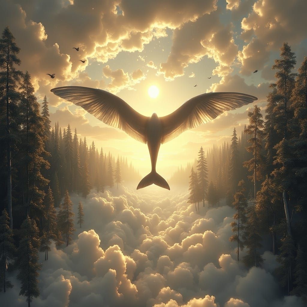 Epic Alien World with Winged Whales and Floating Islands