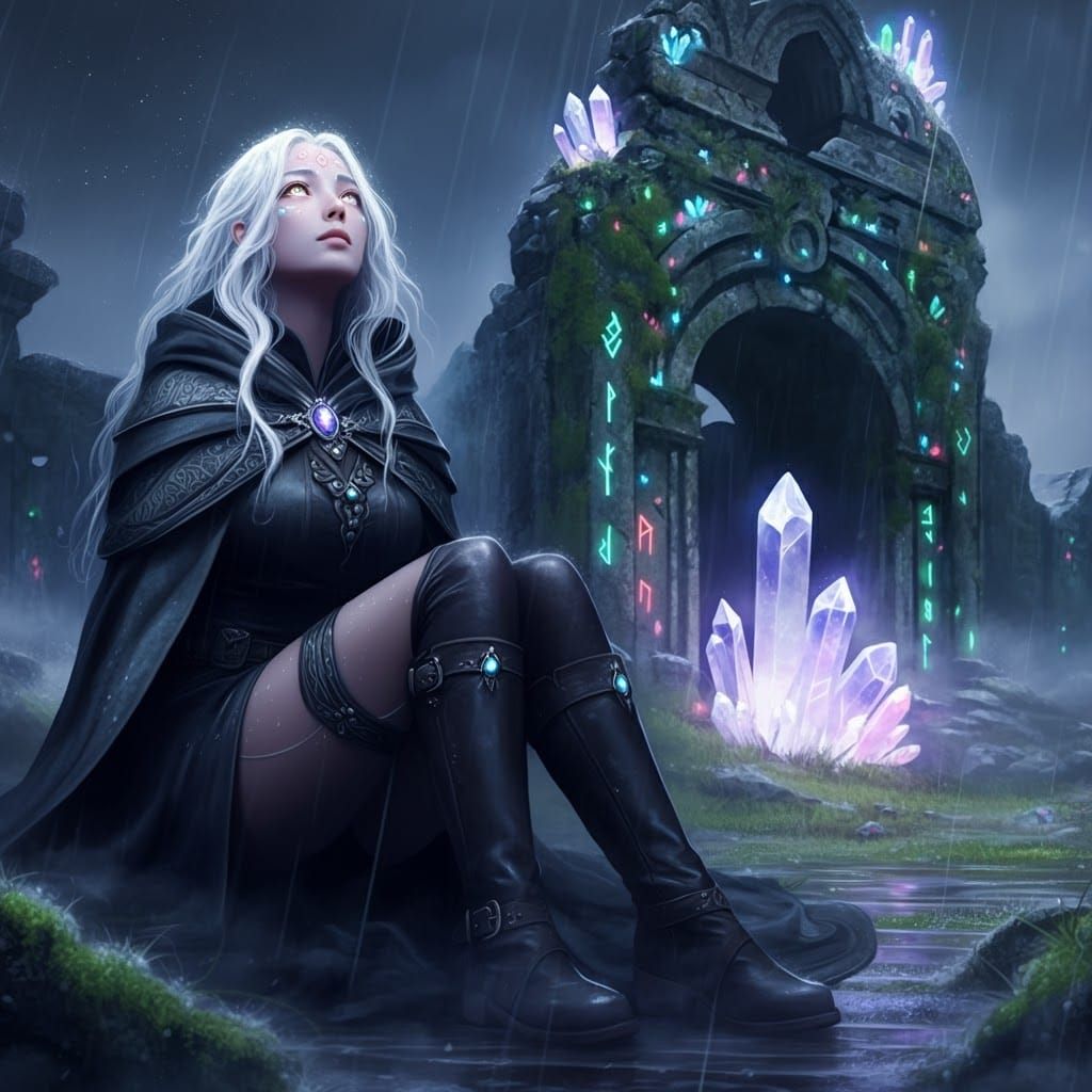 Runes and Stardust: Fantasy Woman at Ancient Ruins