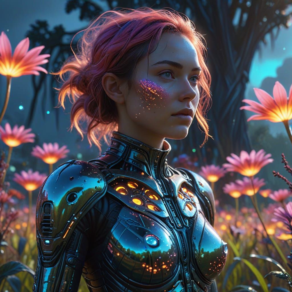 Woman in Alien Field: Sci-Fi Digital Painting