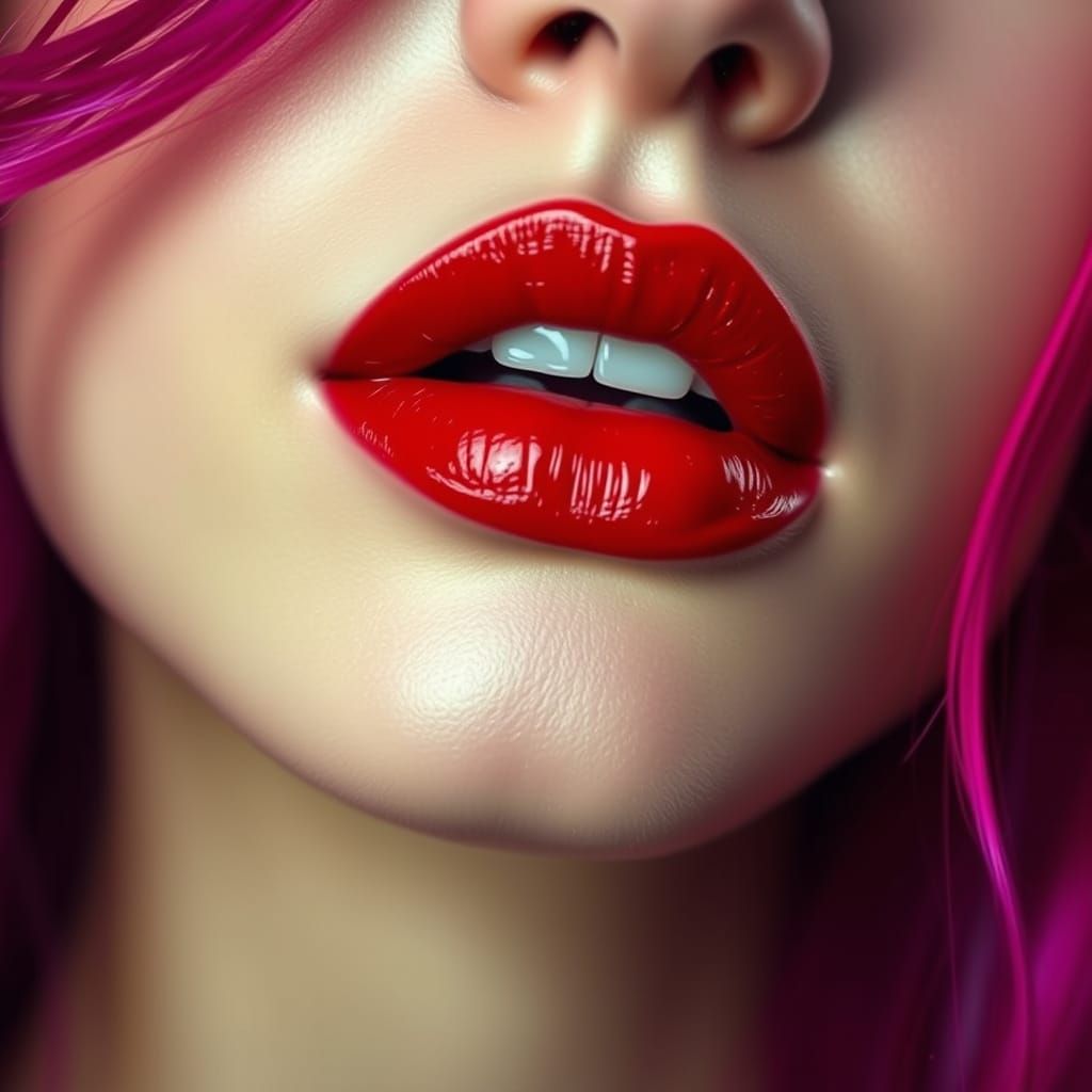 Juicy Red Lips in Hyperrealistic Style