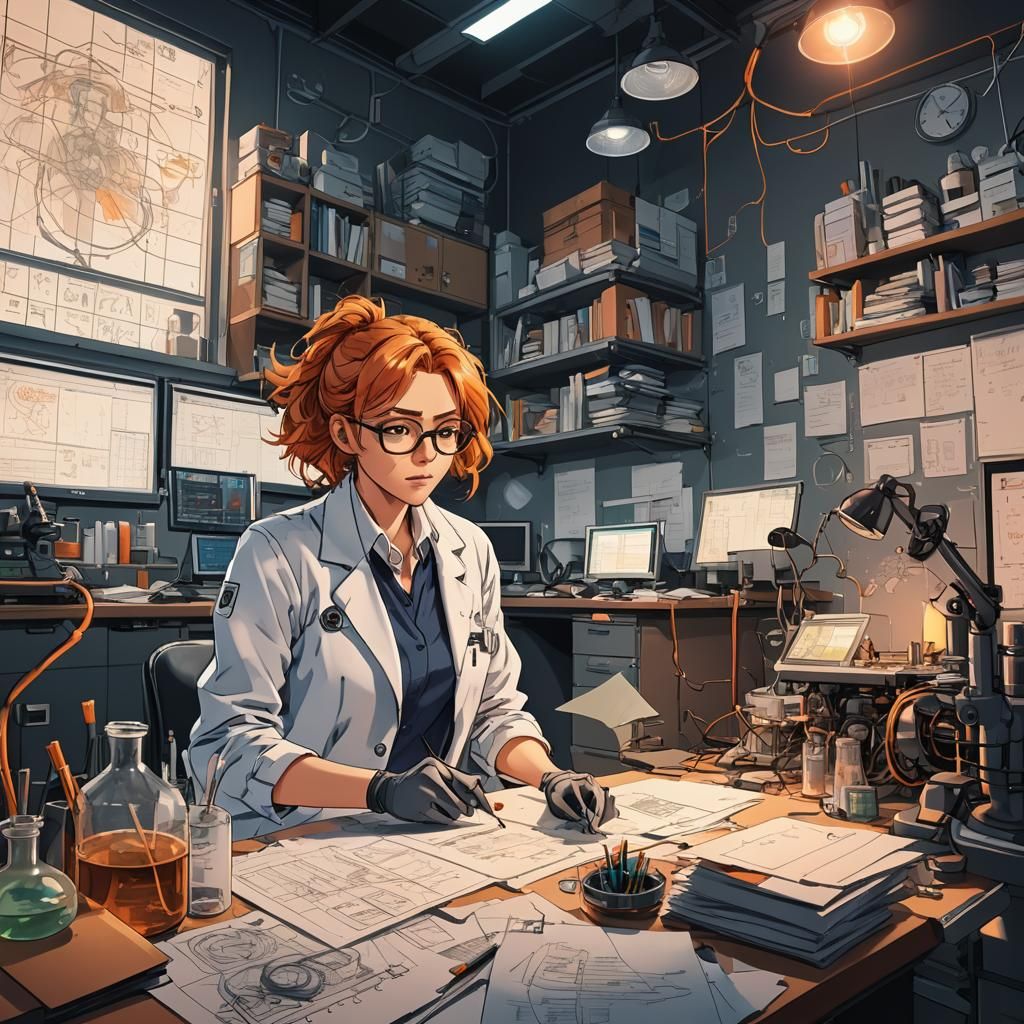 Anime Scientist in Lab with Studio Trigger Style