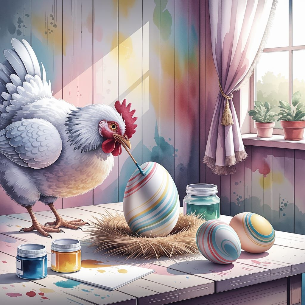Watercolor Whimsy: Hen Paints a Masterpiece