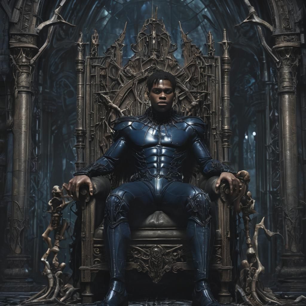 Gothic Vampire on Bone Throne in Ruined Castle