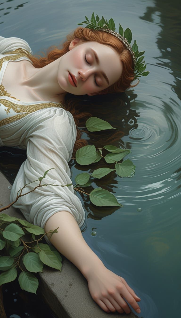 Elven Woman Rests on Water in Renaissance Style
