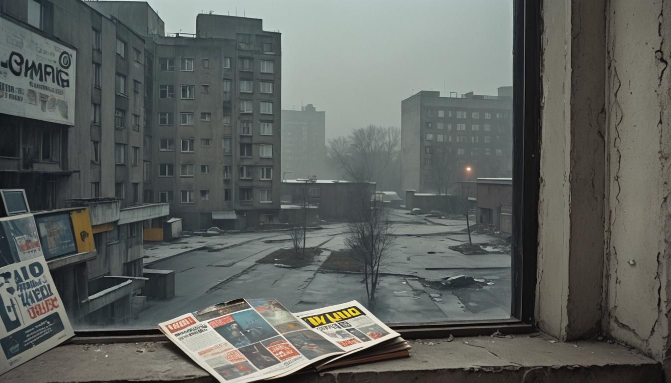 Retro Comic Book and VHS in Chernobyl, Neon Hues