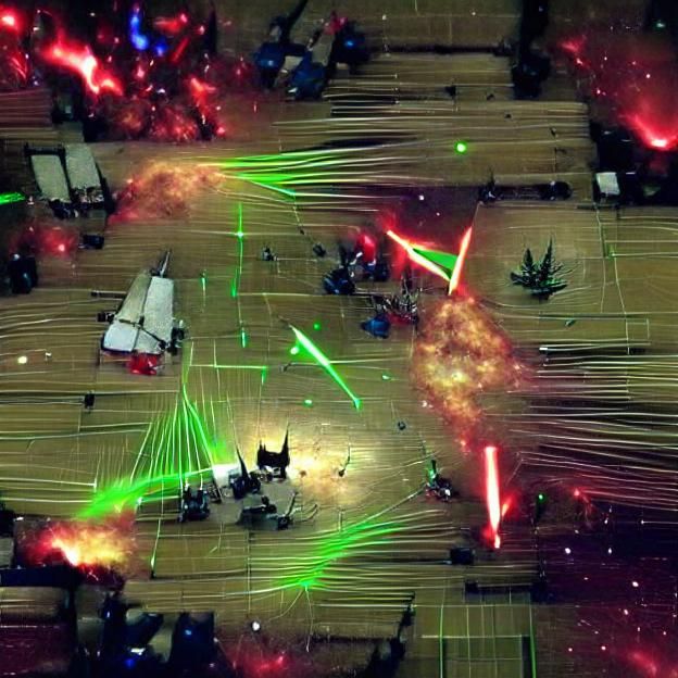 Intense Space Battle with Laser Fire