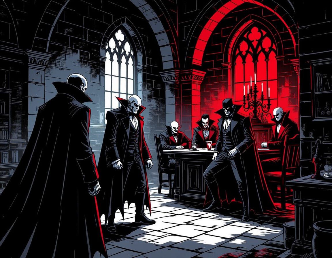 Vampire Gothic Hideout in Comic Book Style
