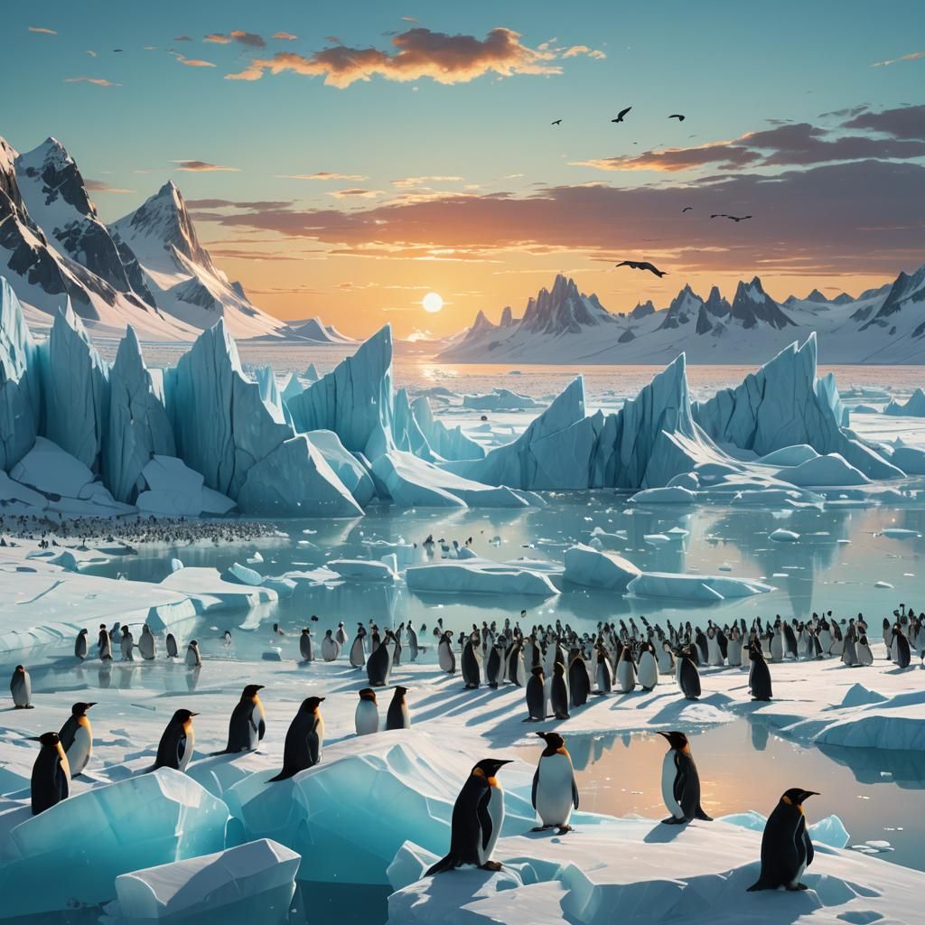 Azure Ice Phoenix on Glacier, Fantasy Concept Art