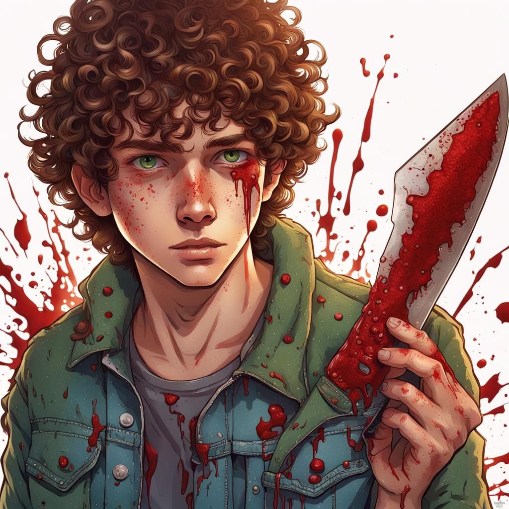 Teen with Prosthetic Arm Holding Bloody Knife