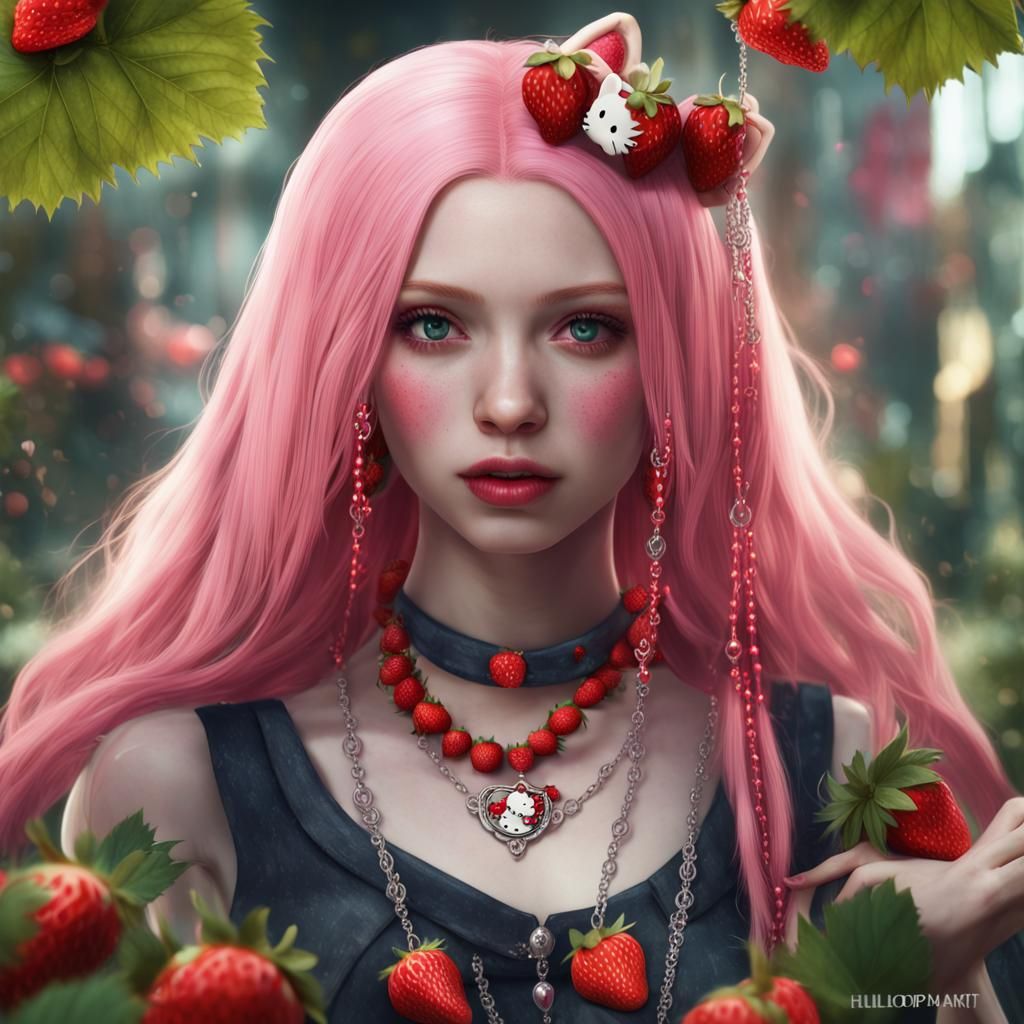 Strawberry Girl in Hello Kitty Themed Outfit